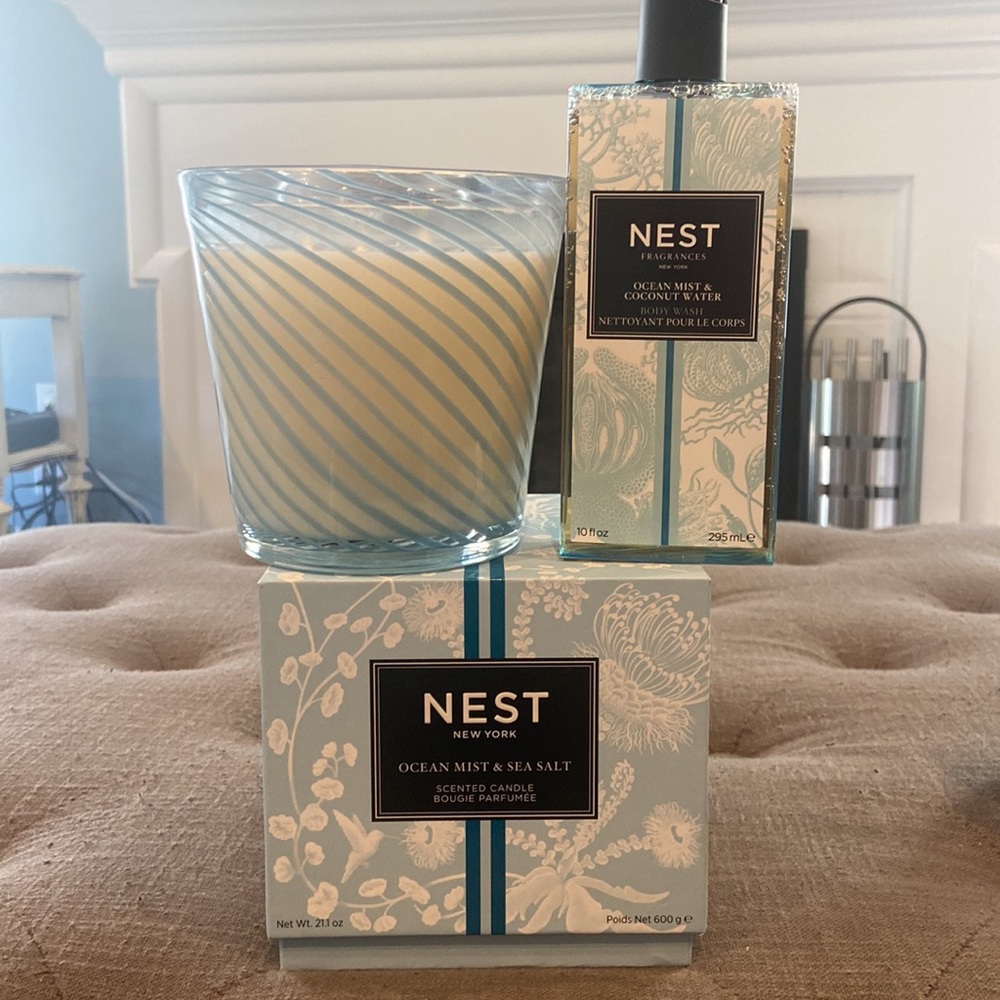 Brand new nest  Ocean mist & coconut water body wash & extra large candle